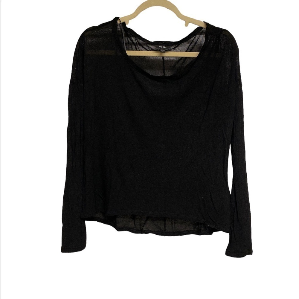 Guess sweater high/low style cropped sheer look long sleeves high/low Sz X-small